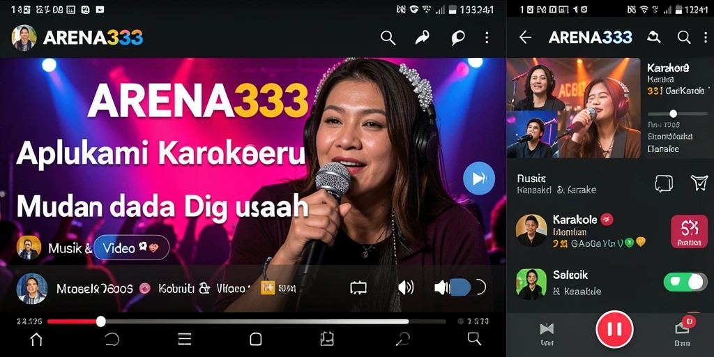 Antarmuka aplikasi ARENA333 dengan fitur Karaoke yang menarik.