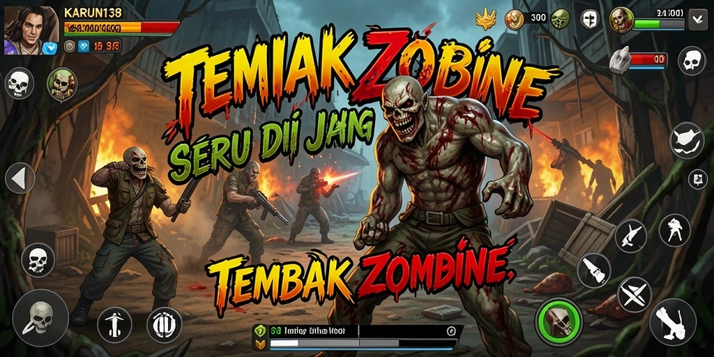 Tampilan interaktif game KARUN138 dengan aksi tembak zombie yang seru.