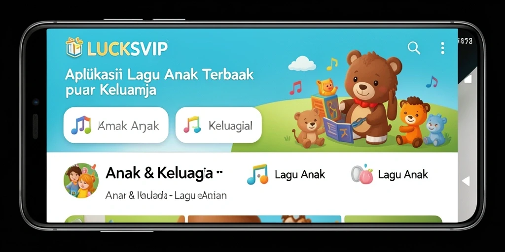 Tampilan antarmuka LUCKSVIP yang ramah anak dengan berbagai lagu.