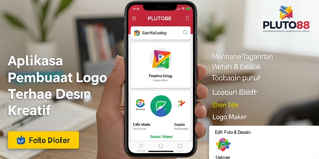 Tampilan antarmuka intuitif dari PLUTO88 untuk pembuatan logo.
